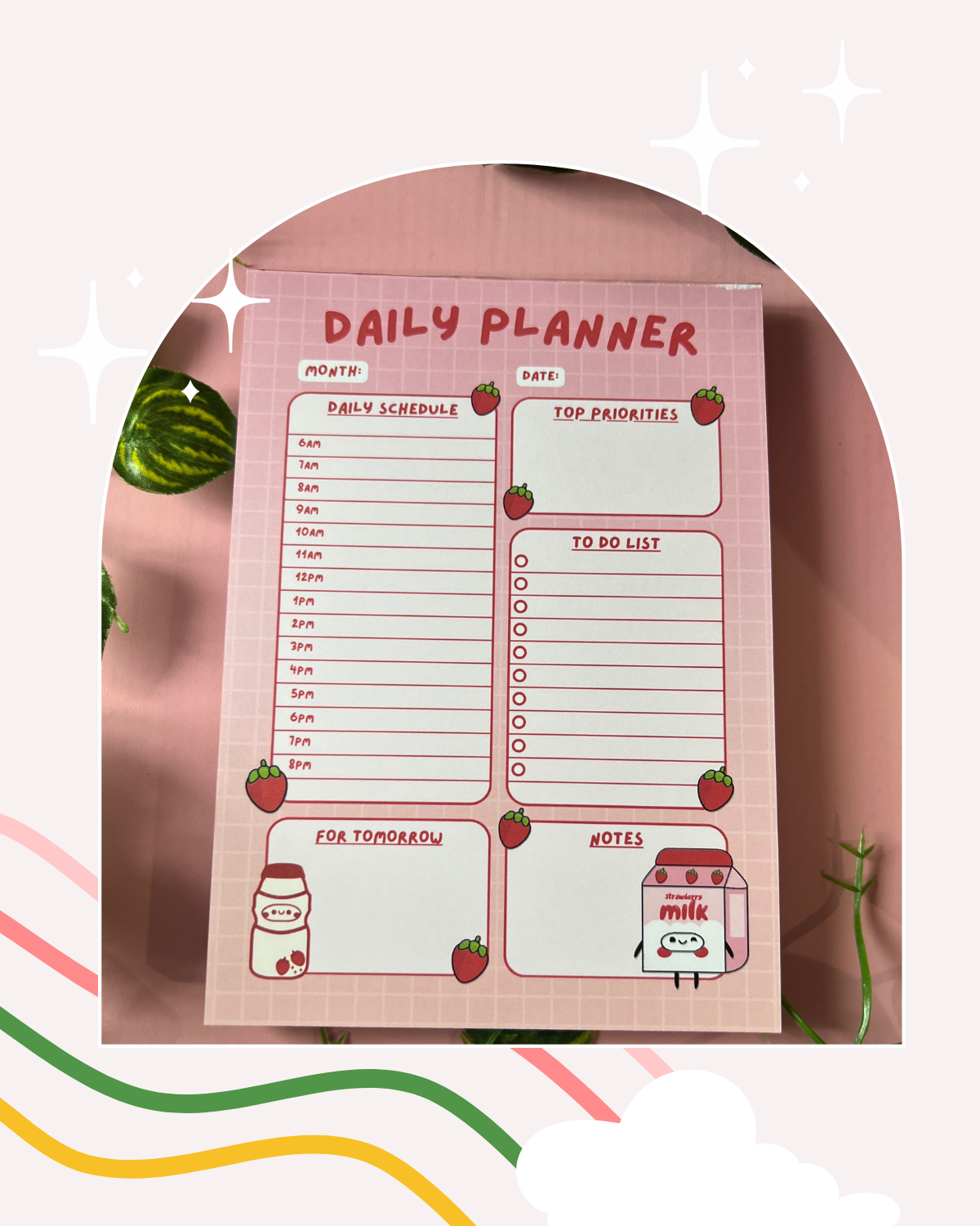 Daily Planner Strawberry Notepad, 5x7 Notepad