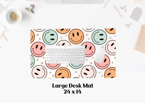 Happy Print Desk Mat, 24x14 Large Desk Mat, Boss Babe, Office Decor, Home and Office, Custom Desk Accessory, Work From Home Gift, WFH