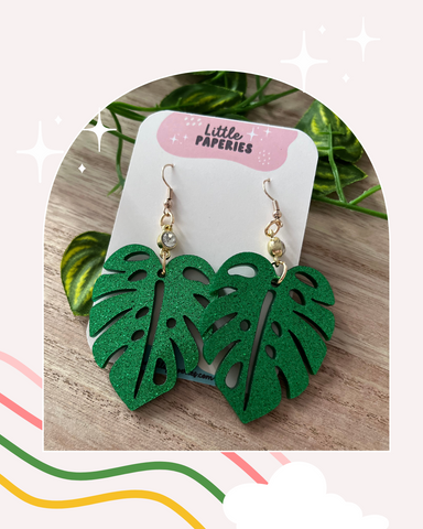 Handmade Monstera Leaf Earrings