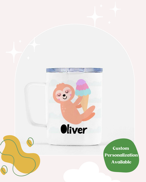 Sloth Mug, Personalized Mug, Travel Mug w/ Lid 10 oz., Mug with Lid, Travel Mug, Personalized Gift, Remote Learning, Zoom Gift, Student