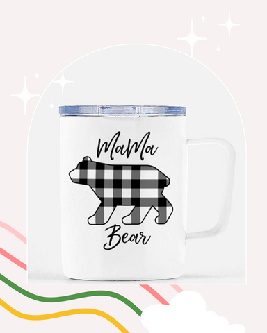 Mama Bear Mug, Travel Mug w/ Lid 10oz, Mug with Lid, Travel Mug, Mom To-Be Gift, Baby Shower Gift, WFH, Work From Home, Zoom Gift, SAHM Gift