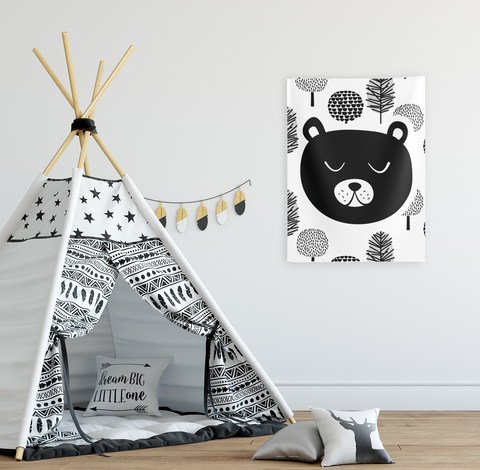 Bear Indoor Wall Tapestries, Scandinavian Print Wall Tapestries, Monochrome Decor