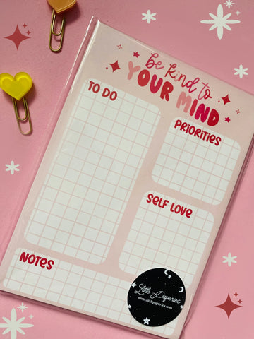 Be Kind to Your Mind, Positive Notepad, 5x7, Memopad, Notes, Stationery, Positivity Notepad, Self Love Gift, Stationery Lover, Gift, Notepad