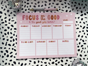 Focus On The Good Planner Notepad, 8.5x11, Notepad, Stationery, Kawaii Notepad, Kawaii Gift, Stationery, Weekly Notepad Planner, Planner