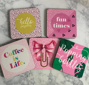 Happy Girl Coasters - 5 Set Cork Bottom Coasters