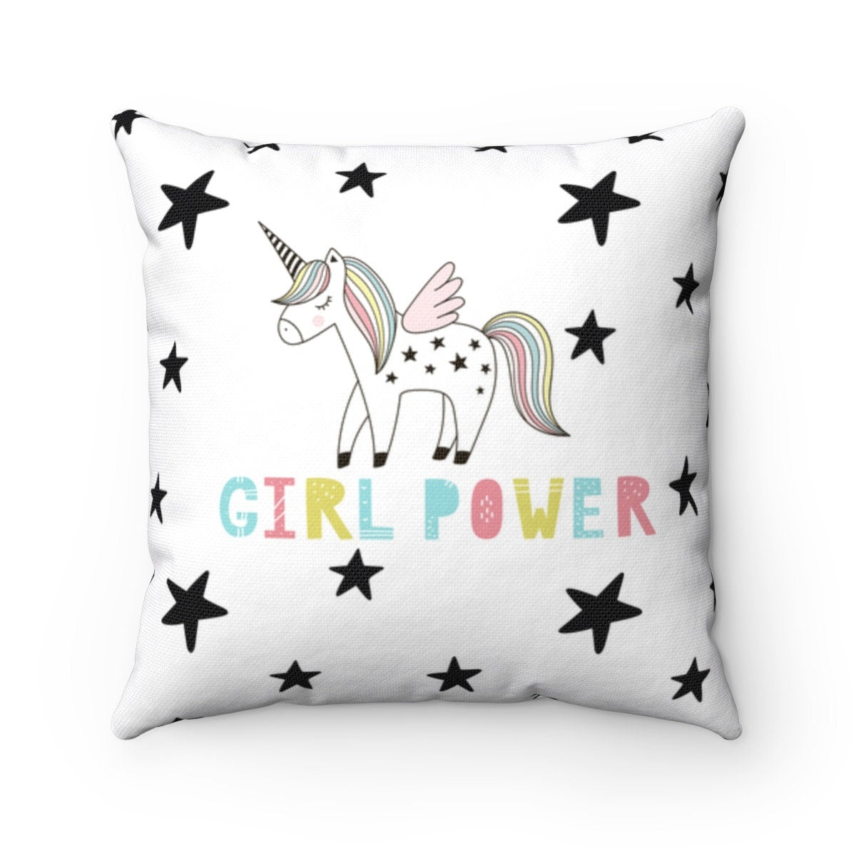 Unicorn Girl Power Square Pillowcase, Girl Power, Unicorn, Pillowcase Cover, Toddler Room, Teen Room, Kid's Room