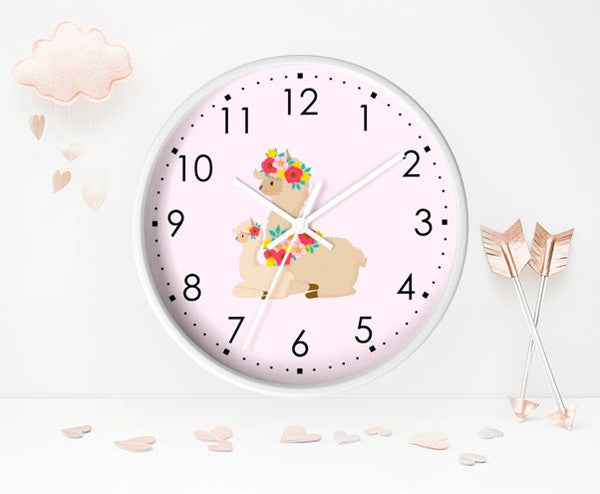 Llama  Wall Clock, Kids Clock Wall, Modern Nursery wall Decor, Girl Wall Clock, Decorative Kids clock, Nursery Clock