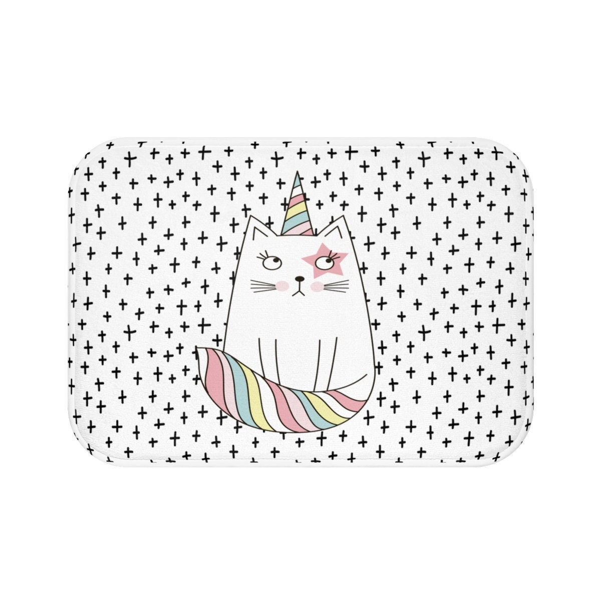 Cat Unicorn Bath Mat, Kids Bathroom, Toddler Bathroom, Bath Mat, Monochrome Kids Decor, Kids Bathroom Decor, Toddler Bathroom Decor