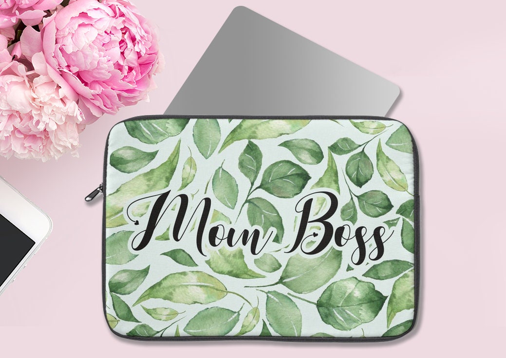 Mom Boss Laptop Sleeve, Laptop Cover, Office Supply, Desktop Accessories, Laptop Accessories, Floral Accessories, Work From Home Gift, WFH