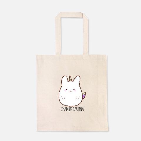 Kawaii Bunny Unicorn Personalized Tote Bag, Custom Monogrammed Book Bag, Tote Bag, Kindergarten Bag, Book Bag, Halloween Tote, Kawaii Bag