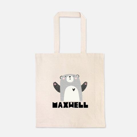 Bear Personalized Tote Bag, Custom Monogrammed Boys Book Bag, Bear Tote Bag, Kindergarten Bag, Book Bag, Halloween Tote