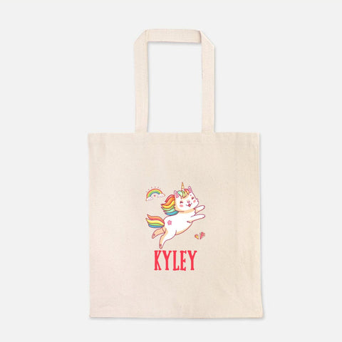 Products Cat Unicorn Personalized Tote Bag, Custom Monogrammed Girls Book Bag, Cat Unicorn Tote Bag, Kindergarten Bag, Halloween Tote, Personalized