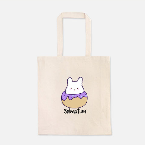 Kawaii Donut Personalized Tote Bag, Custom Monogrammed Book Bag, Tote Bag, Kindergarten Bag, Book Bag, Halloween Tote, Donut Gift