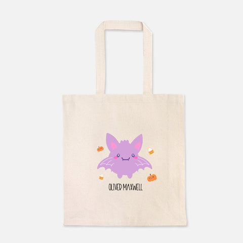 Kawaii Bat Personalized Tote Bag, Custom Monogrammed Book Bag, Tote Bag, Kindergarten Bag, Book Bag, Halloween Tote, Kawaii Bag, Halloween