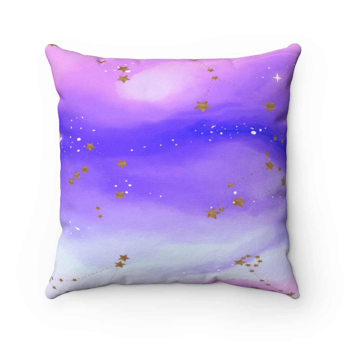 Pastel Galaxy Spun Polyester Square Pillow Case, Galaxy Print, Moons and Constellations, Watercolor Zodiac Celestial Print with Astrological
