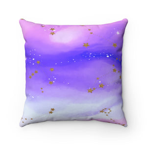 Pastel Galaxy Spun Polyester Square Pillow Case, Galaxy Print, Moons and Constellations, Watercolor Zodiac Celestial Print with Astrological