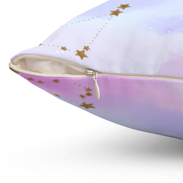Pastel Galaxy Spun Polyester Square Pillow Case, Galaxy Print, Moons and Constellations, Watercolor Zodiac Celestial Print with Astrological