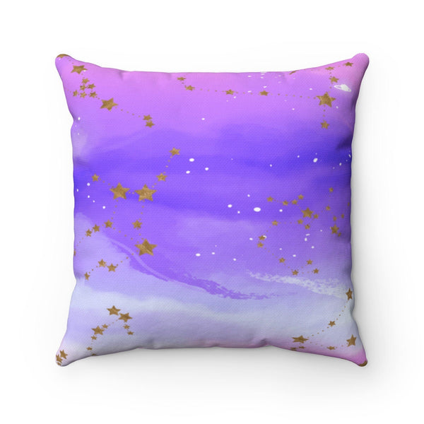 Pastel Galaxy Spun Polyester Square Pillow Case, Galaxy Print, Moons and Constellations, Watercolor Zodiac Celestial Print with Astrological