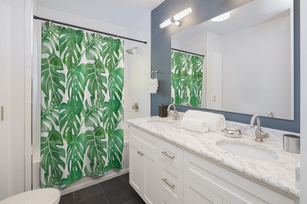 Tropical Leaf Shower Curtains, Monstera Print, Shower Curtains, House Warming Gift, Moving Gift, Bathroom Decor, Modern Bath Decor