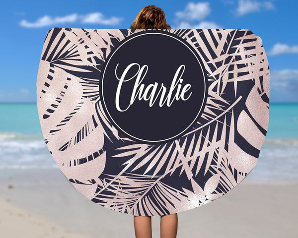 Palm Print Rounded Beach Towels, Round Beach Towel, Round Beach Blanket, Round Yoga Towel Mat, Round Picnic Blanket, Round Picnic Mat