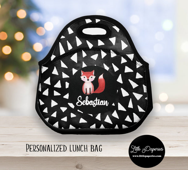 Personalized Fox Lunch Tote, Neoprene Lunch Bag, Lunch Tote, Personalized Teacher, Back to School, Custom Office, Zippered Lunch Tote