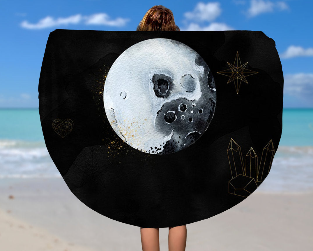 Moon Rounded Beach Towels, Round Beach Towel, Round Beach Blanket, Round Yoga Towel Mat, Round Picnic Blanket, Round Picnic Mat
