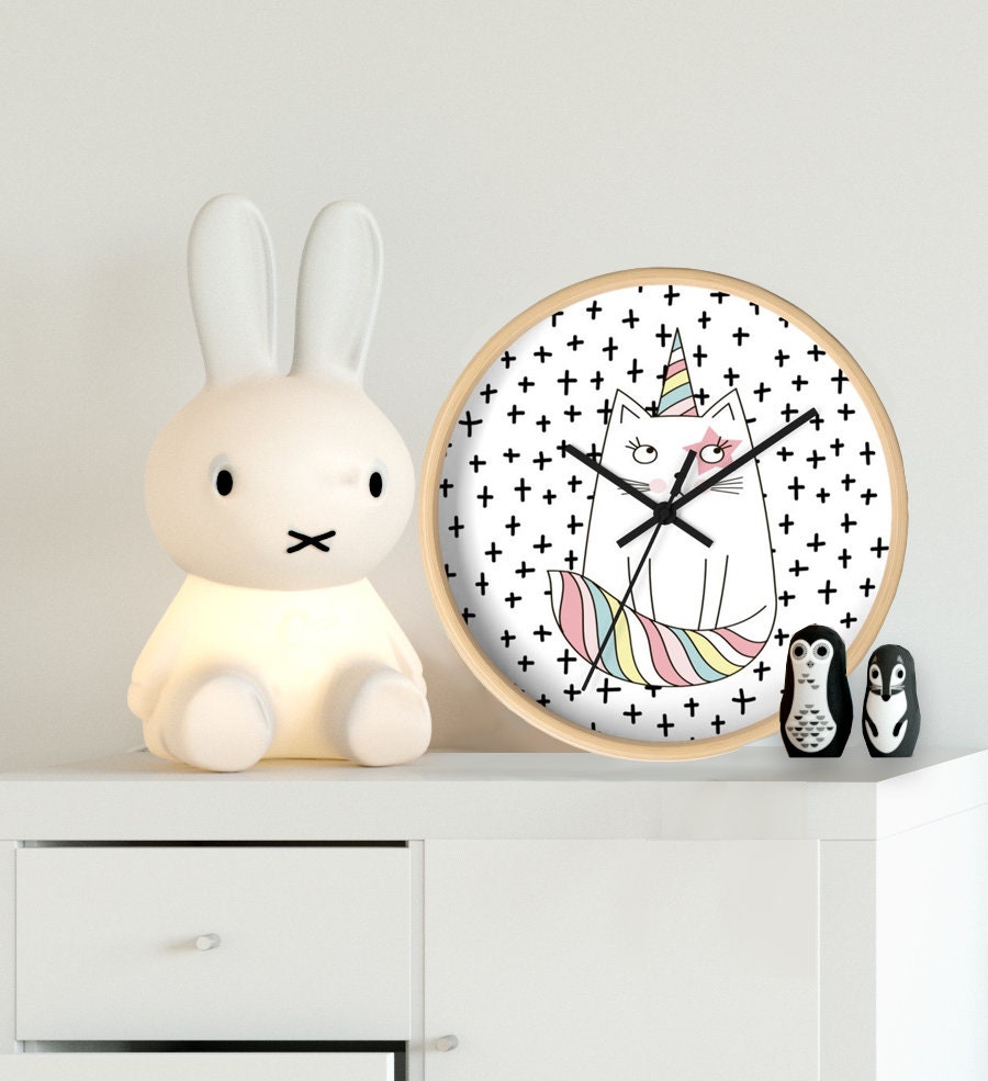 Cat Unicorn Clock, Wall Clock, Nursery Wall Decor, Decorative Clock, Nursery Clocks, Kids Clock, Kids Wall Clock, Nursery Wall Clock