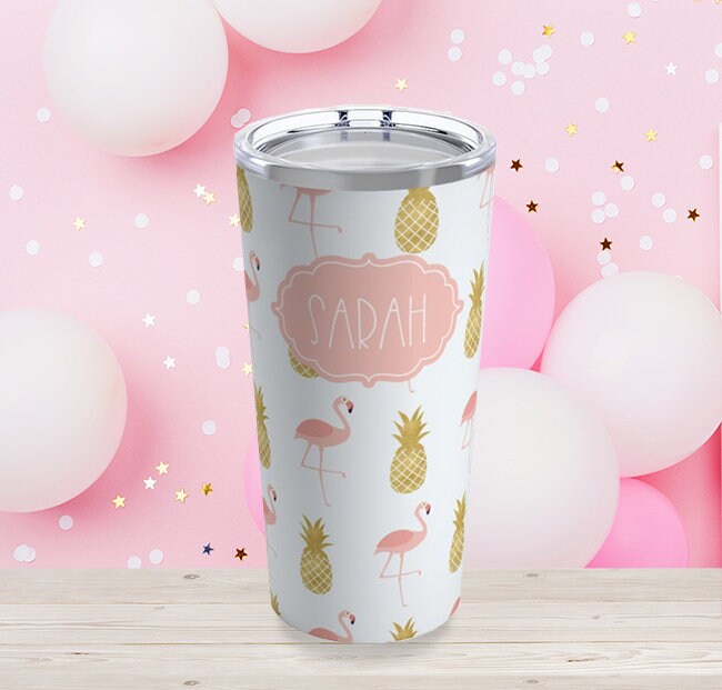Stainless Steel, Flamingo Print 20 oz. Tumbler, Eco Friendly, Double Walled, Perfect for coffee, tea or soda, Keeps Drink Hot/Cold