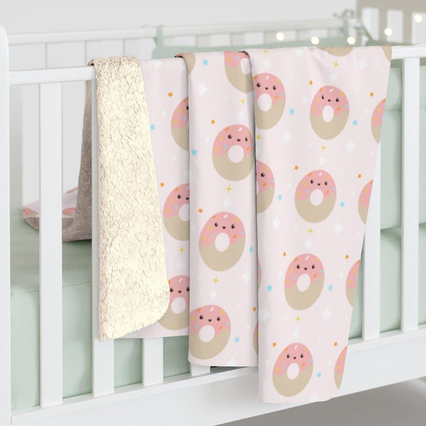 Donut Sherpa Fleece Blanket, 50x60, fluffy donut blanket, Kawaii blanket, quarantine blanket