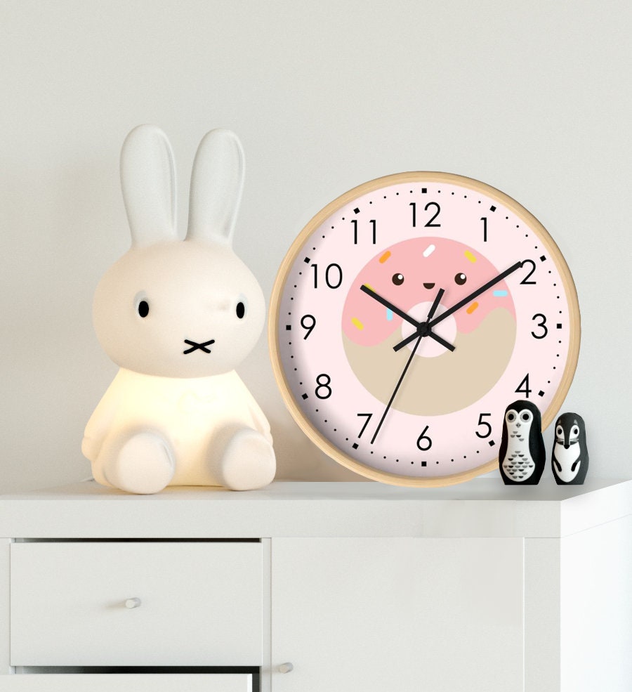 Donut Wall clock, Nursery Wall Clock, Nursery Clock, Kid's Wall Clock, Kawaii Wall Clock, Nursery Wall Decor, Modern Nursery Clock
