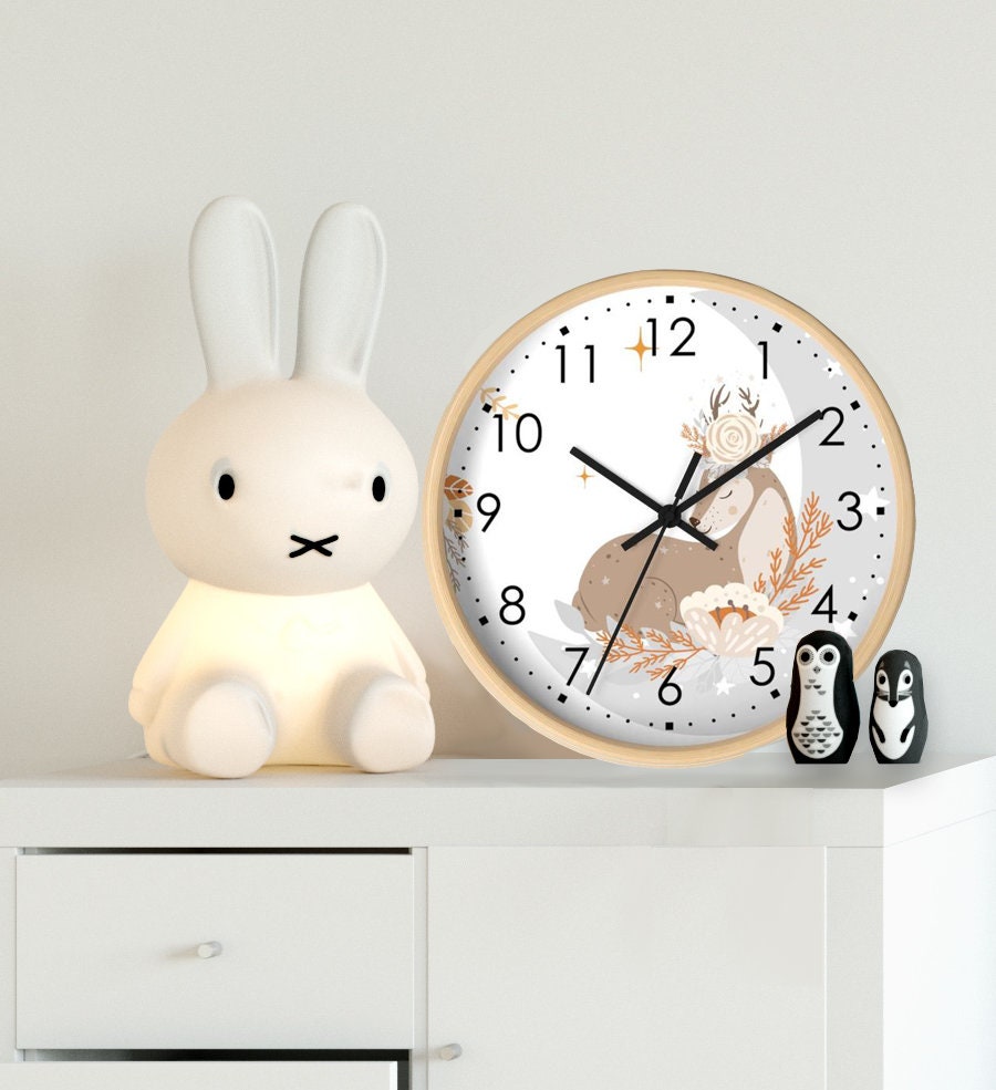 Deer Wall clock, Nursery Wall Clock, Nursery Clock, Kid's Wall Clock, Scandinavian Wall Clock, Nursery Wall Decor, Modern Nursery Clock