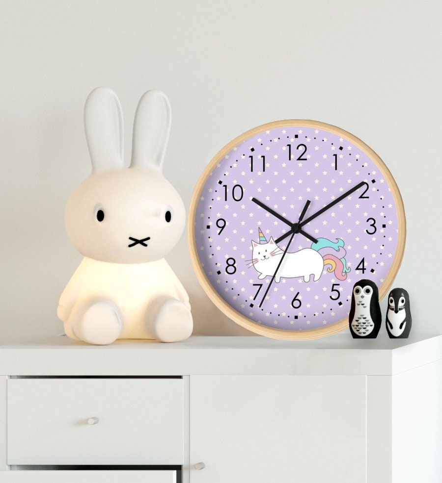 Magical Cat Unicorn Wall Clock, Kids Clock Wall, Modern Nursery wall Decor, Girl Wall Clock, Decorative Kids clock