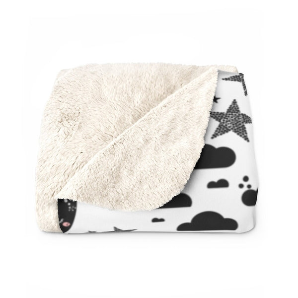 Sloth Monochrome Sherpa Fleece Blanket, Throw Blanket, Baby Blanket, Home and Living, Sherpa and Fleece 50x60 Blanket, Sloth, Stars Blanket