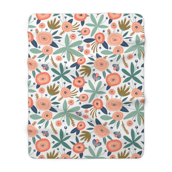 Floral Sherpa Fleece Blanket, WFH, Work From Home Gift, Blanket, Throw Blankets, Home and Living, Floral Print Blanket, Baby Shower Gift