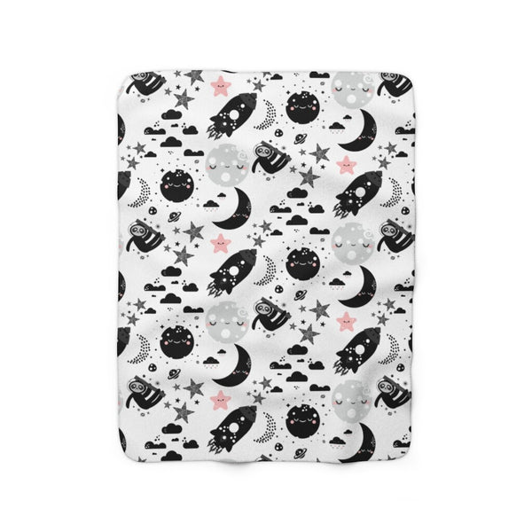Sloth Monochrome Sherpa Fleece Blanket, Throw Blanket, Baby Blanket, Home and Living, Sherpa and Fleece 50x60 Blanket, Sloth, Stars Blanket