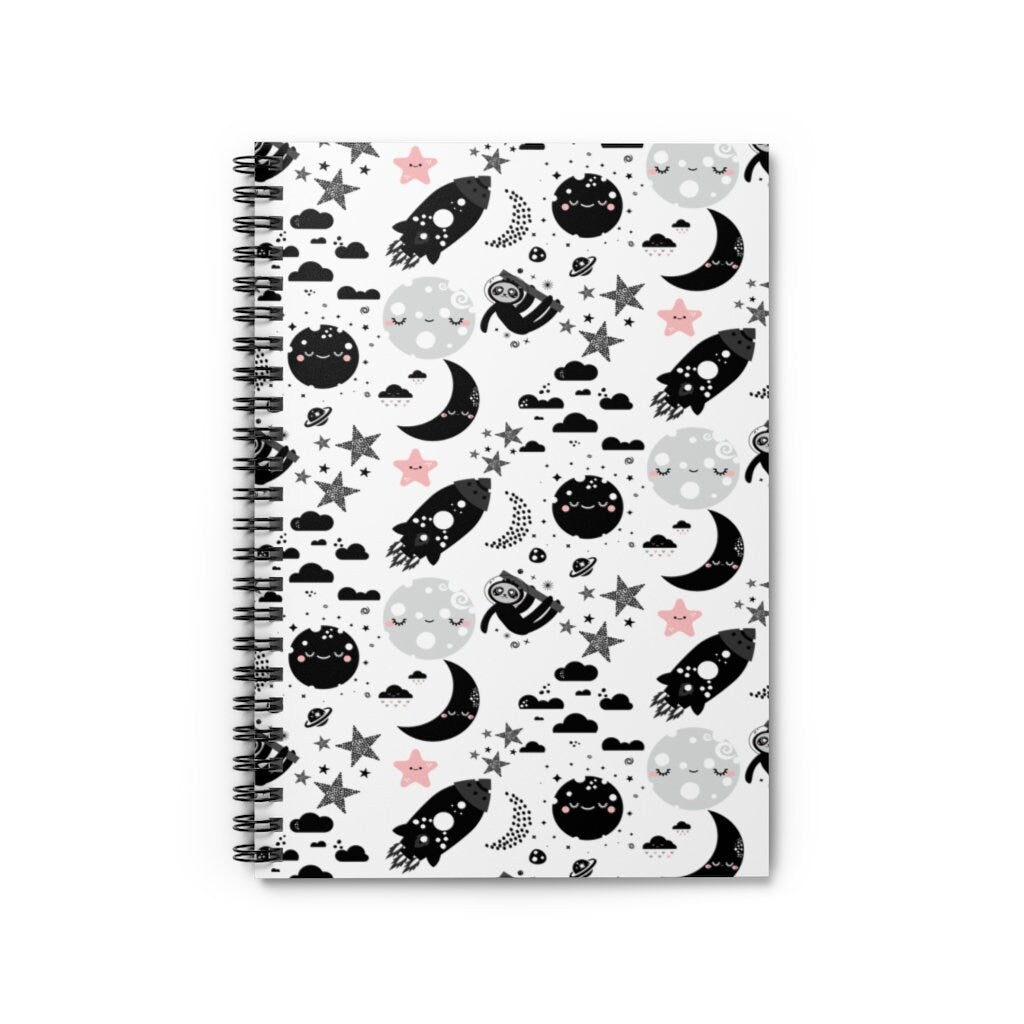 Monochrome Spiral Notebook, Sloth Notebook, Spiral Notebook, WFH, Work From Home, Back to School, School Supply, Blank Notebook, Blank Pages