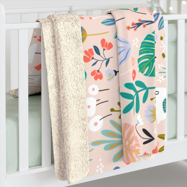 Floral Sherpa Fleece Blanket, Sherpa Fleece, WFH, Work From Home Gift, Baby Shower Gift, Baby Blanket, Home and Living, Modern Blanket