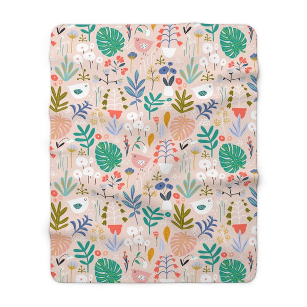 Floral Sherpa Fleece Blanket, Sherpa Fleece, WFH, Work From Home Gift, Baby Shower Gift, Baby Blanket, Home and Living, Modern Blanket