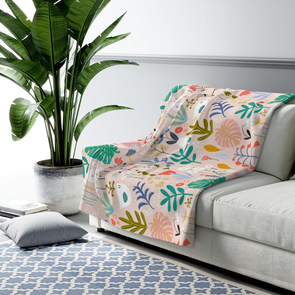Floral Sherpa Fleece Blanket, Sherpa Fleece, WFH, Work From Home Gift, Baby Shower Gift, Baby Blanket, Home and Living, Modern Blanket