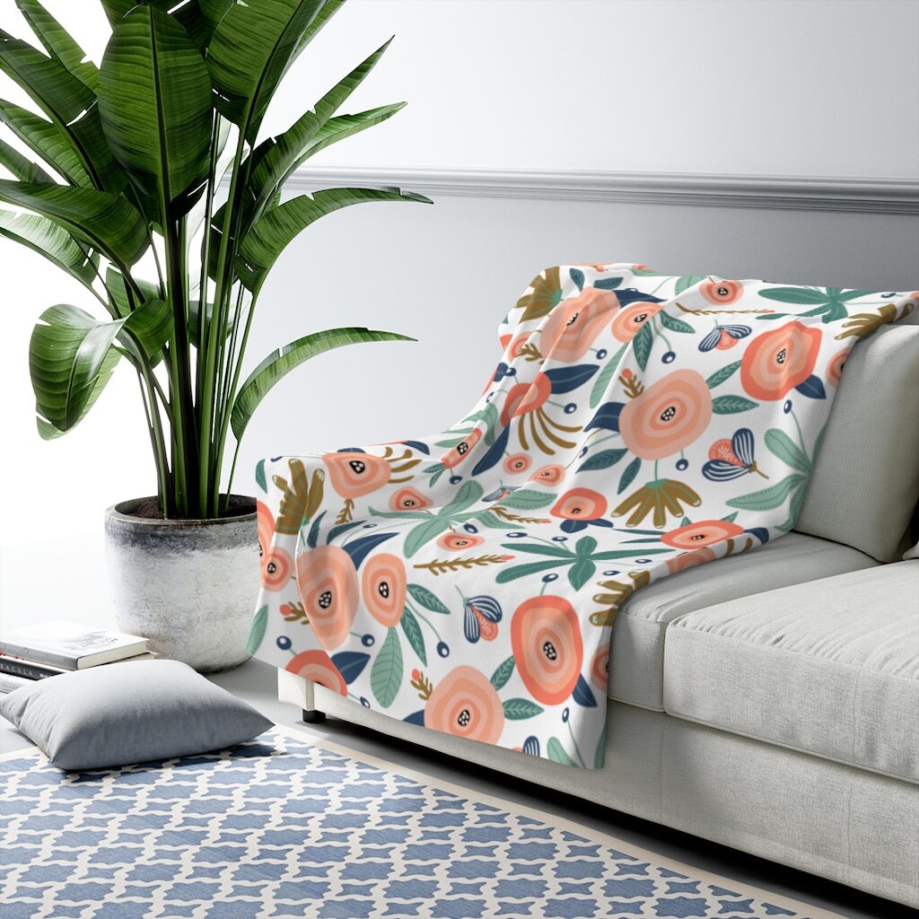 Floral Sherpa Fleece Blanket, WFH, Work From Home Gift, Blanket, Throw Blankets, Home and Living, Floral Print Blanket, Baby Shower Gift