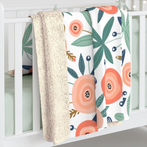 Floral Sherpa Fleece Blanket, WFH, Work From Home Gift, Blanket, Throw Blankets, Home and Living, Floral Print Blanket, Baby Shower Gift