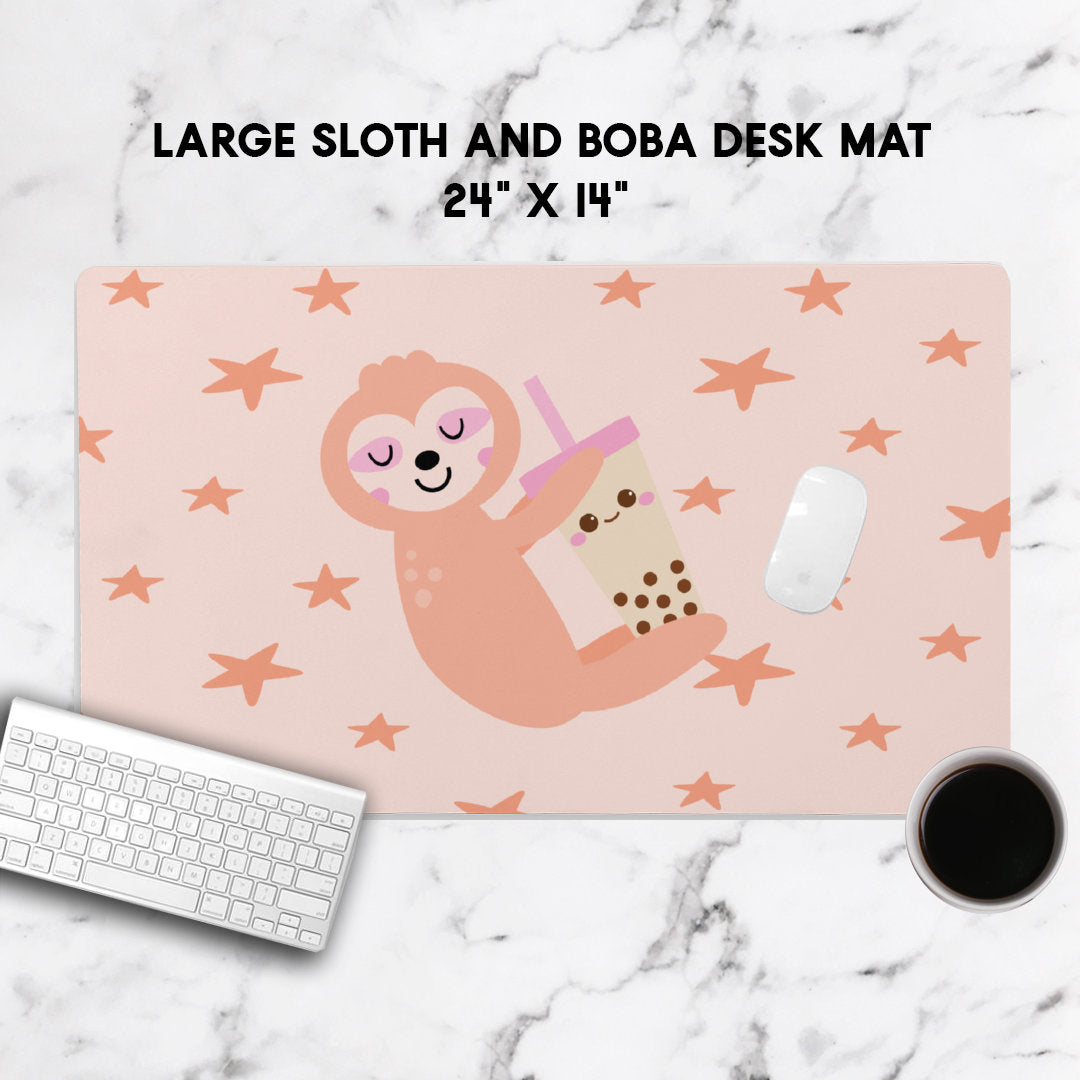Sloth Boba Tea Print Desk Mat, Bubble Tea, Planner Desk Accessory, Office Decor, Home and Office, Custom Desk Accessory, Work From Home, WFH