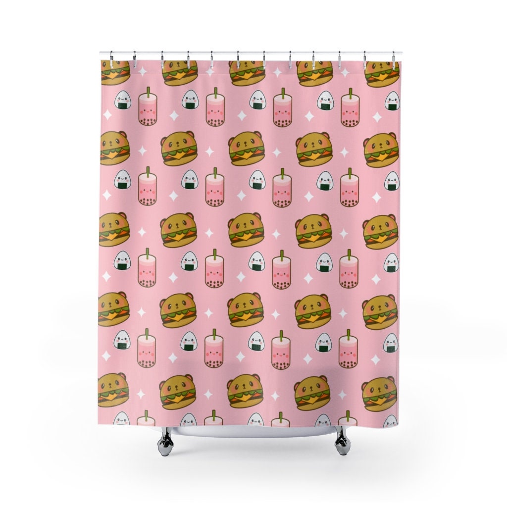 Kawaii Shower Curtain, Bathroom Decor, Kid's Bathroom Decor, Sushi Shower Curtain, Boba Shower Curtain, Burger Shower Curtain, Kawaii Bath