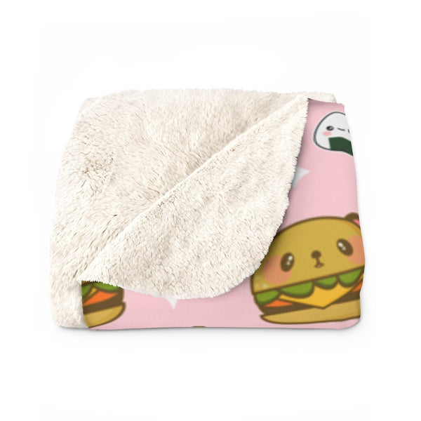 Kawaii Sherpa Fleece Blanket, Bubble Tea Print Blanket, Hamburger Print Blanket, Home and Living, Modern Blanket, 50x60, 60x80
