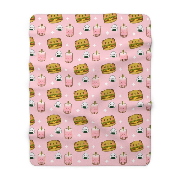 Kawaii Sherpa Fleece Blanket, Bubble Tea Print Blanket, Hamburger Print Blanket, Home and Living, Modern Blanket, 50x60, 60x80