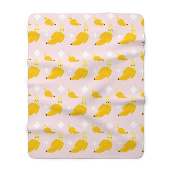 Banana Sherpa Fleece Blanket, Banana Print Blanket, Kawaii Print Blanket, Home and Living, Modern Blanket, 50x60, 60x80, Kawaii Banana Throw