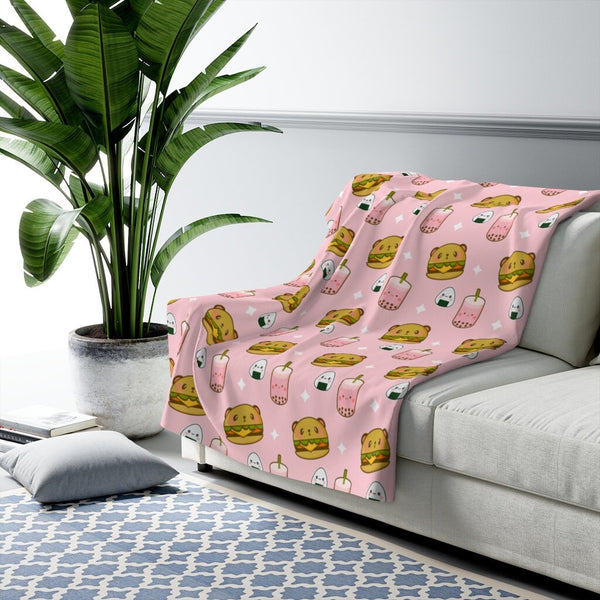 Kawaii Sherpa Fleece Blanket, Bubble Tea Print Blanket, Hamburger Print Blanket, Home and Living, Modern Blanket, 50x60, 60x80