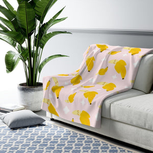 Banana Sherpa Fleece Blanket, Banana Print Blanket, Kawaii Print Blanket, Home and Living, Modern Blanket, 50x60, 60x80, Kawaii Banana Throw