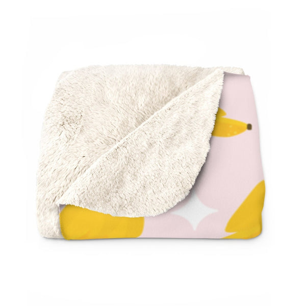 Banana Sherpa Fleece Blanket, Banana Print Blanket, Kawaii Print Blanket, Home and Living, Modern Blanket, 50x60, 60x80, Kawaii Banana Throw