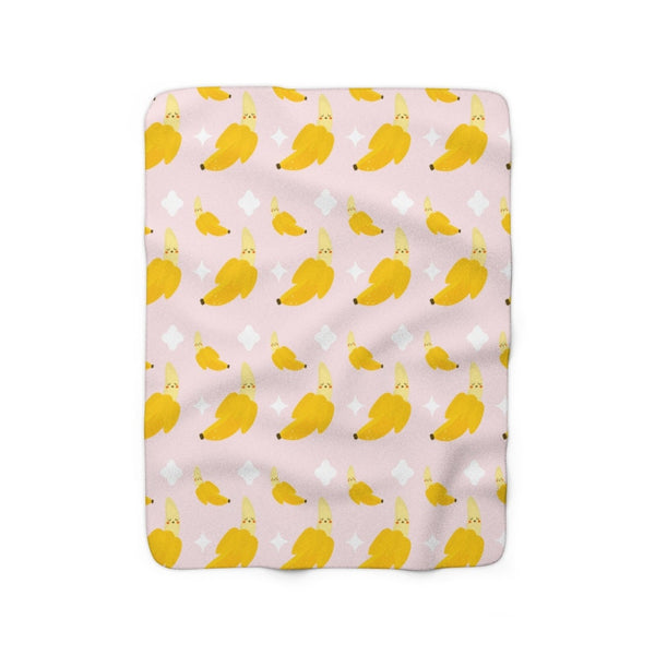 Banana Sherpa Fleece Blanket, Banana Print Blanket, Kawaii Print Blanket, Home and Living, Modern Blanket, 50x60, 60x80, Kawaii Banana Throw